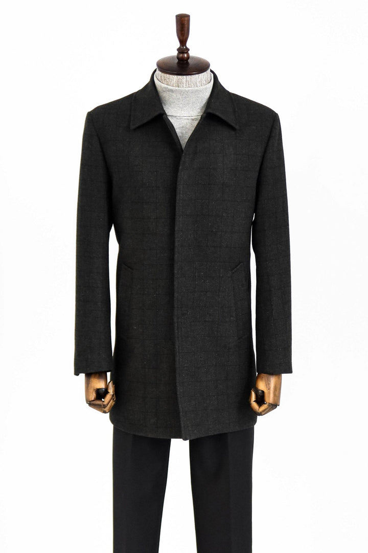 WSS Black Hidden Button Peak Lapel Coat  - Crewe