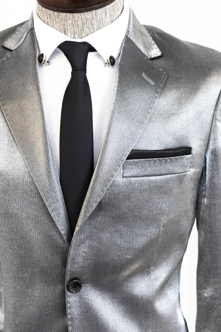 WSS Two Buttons Two Piece Slim Fit Satin Grey Men Suit - Rancho Palos Verdes