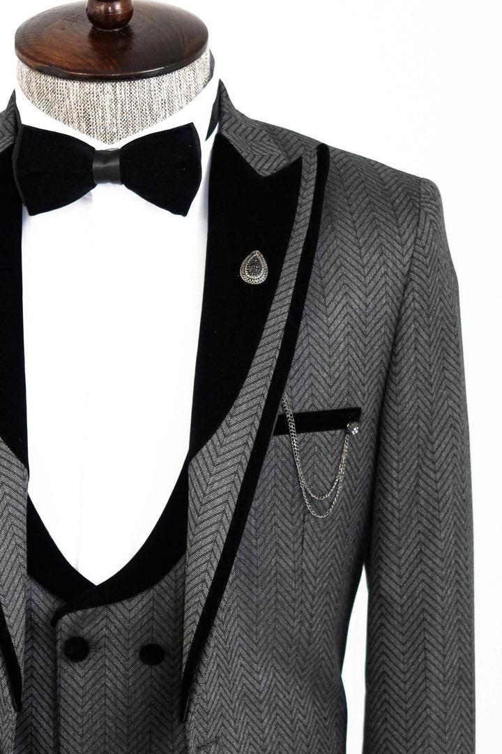 WSS Patterned Velvet Lapel Smoked Men Tuxedo  - Orléans