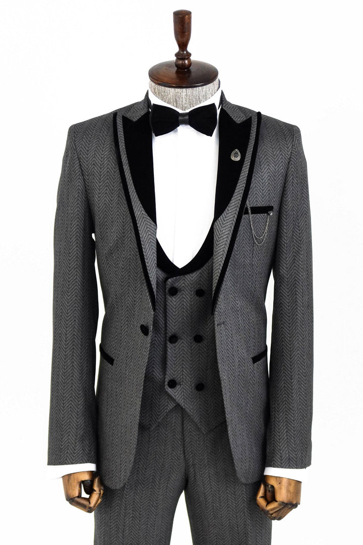 WSS Patterned Velvet Lapel Smoked Men Tuxedo  - Orléans