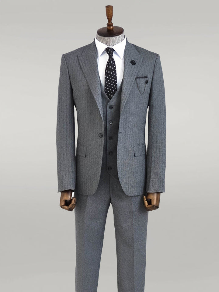 WSS Striped Vested Grey Men's Suit     - Singen