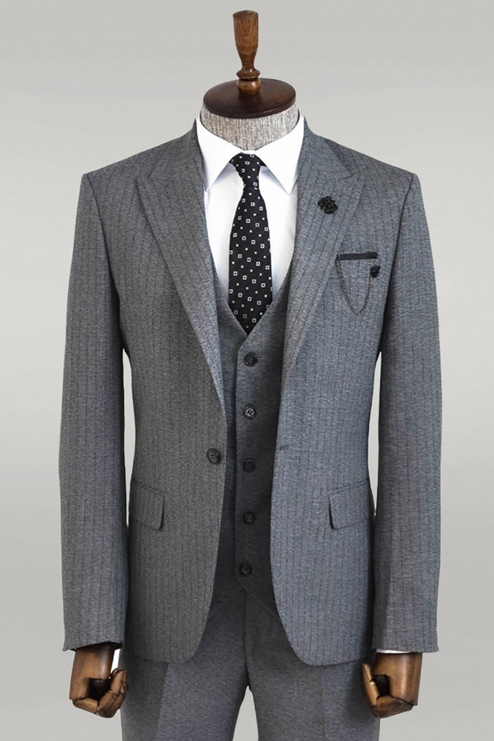 WSS Striped Vested Grey Men's Suit     - Singen