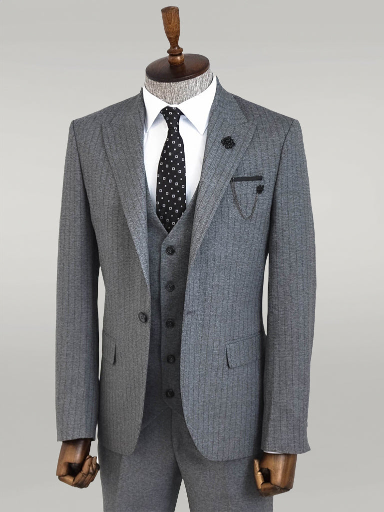WSS Striped Vested Grey Men's Suit     - Singen