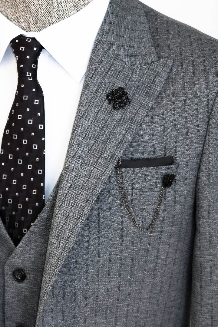 WSS Striped Vested Grey Men's Suit     - Singen