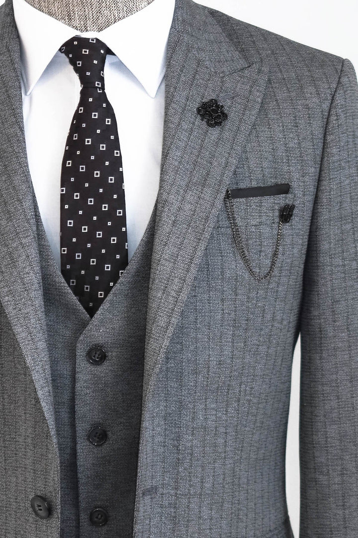 WSS Striped Vested Grey Men's Suit     - Singen