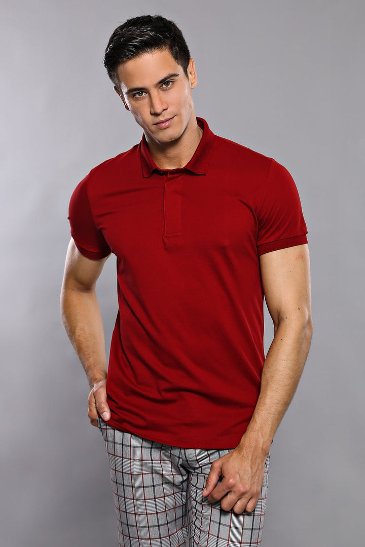 تي شيرت بولو للرجال من WSS Basic Claret Red - Singen