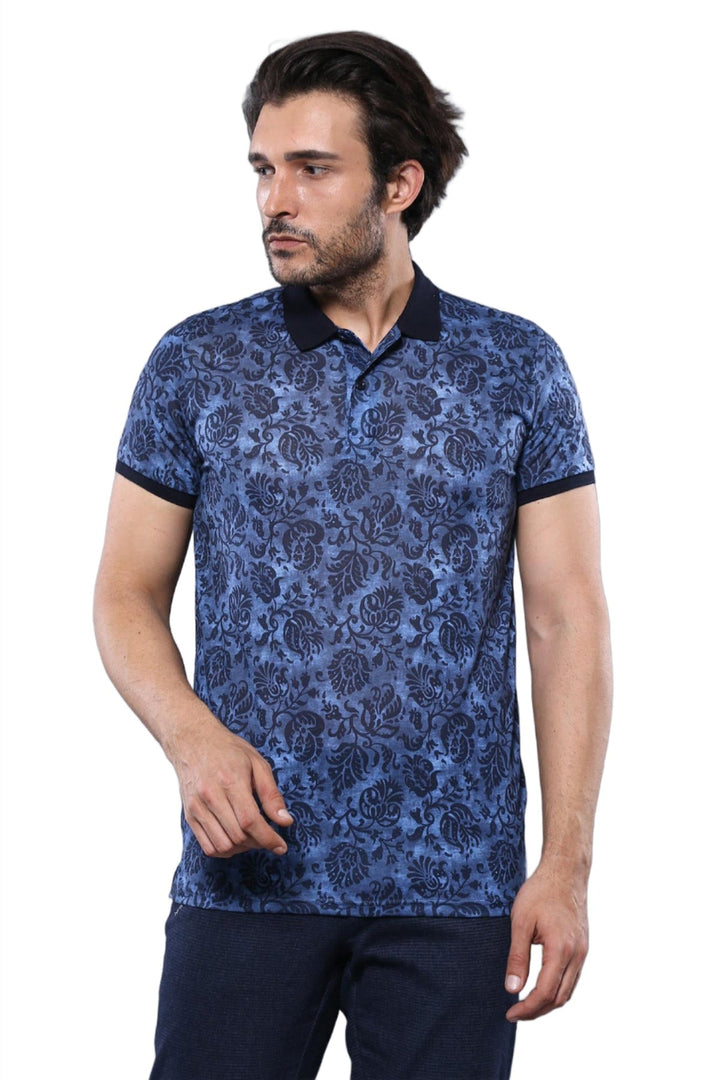 WSS Patterned Blue Polo T-Shirt  - Singen