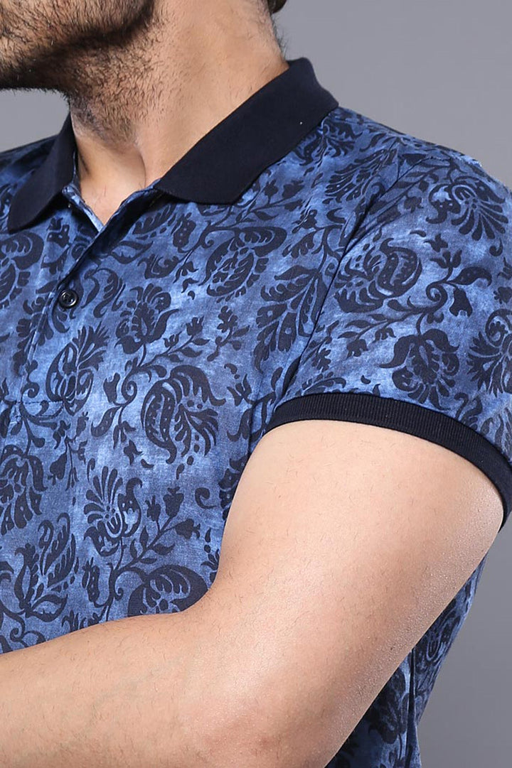 WSS Patterned Blue Polo T-Shirt  - Singen