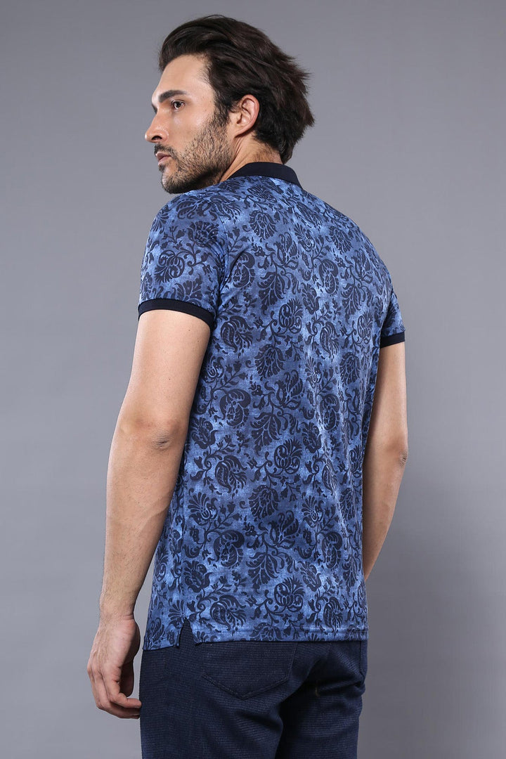 WSS Patterned Blue Polo T-Shirt  - Singen