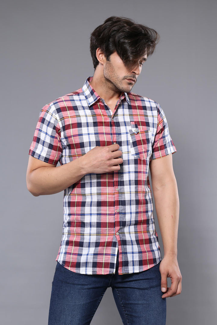 WSS Checked Patterned Short Sleeve Men Shirt  - Singen