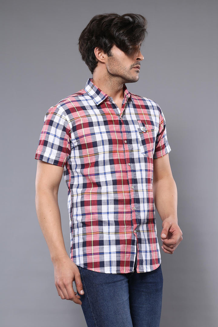 WSS Checked Patterned Short Sleeve Men Shirt  - Singen