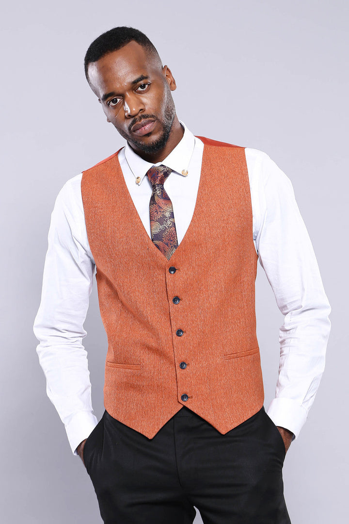 WSS Orange V Neck Men Vest  - Pátra