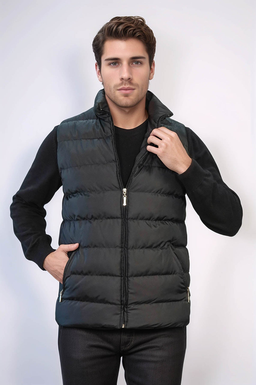 WSS Zippered Pockets Quilted Black Men Winter Down Vest  - Moreno Valley