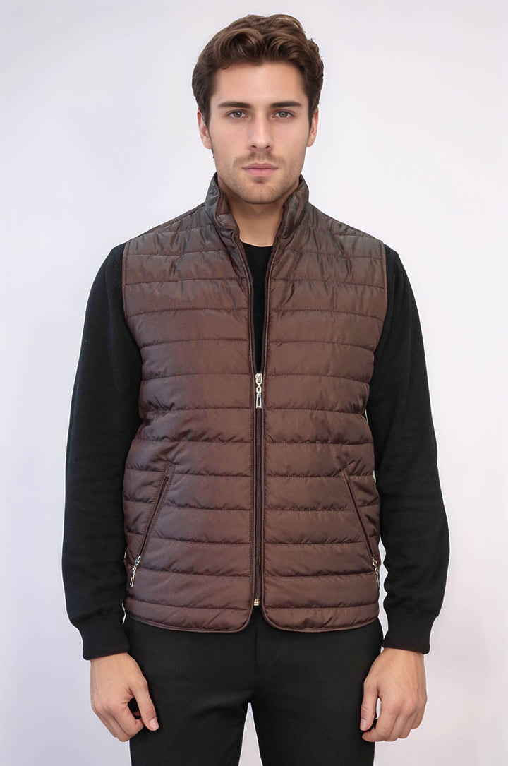 WSS Quilted Sleeveless Brown Men Down Vest  - Vienna