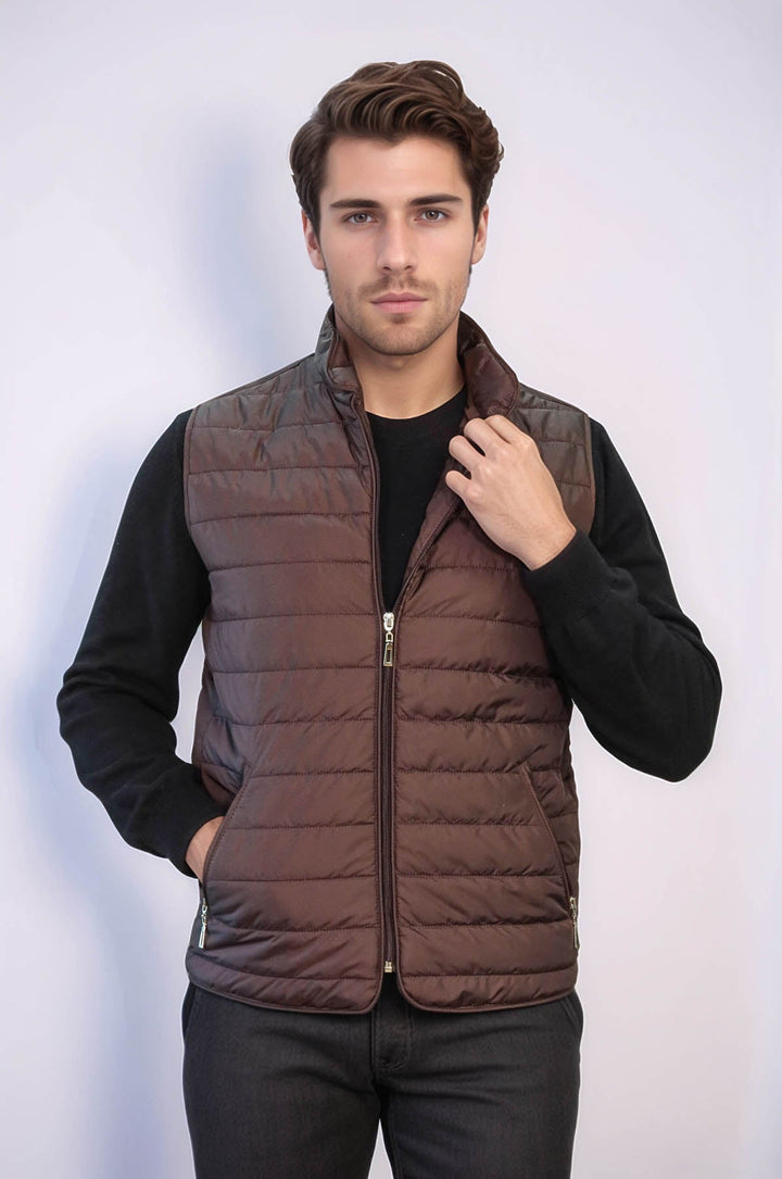 WSS Quilted Sleeveless Brown Men Down Vest  - Vienna