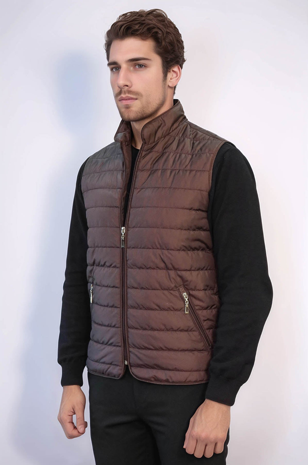 WSS Quilted Sleeveless Brown Men Down Vest  - Vienna