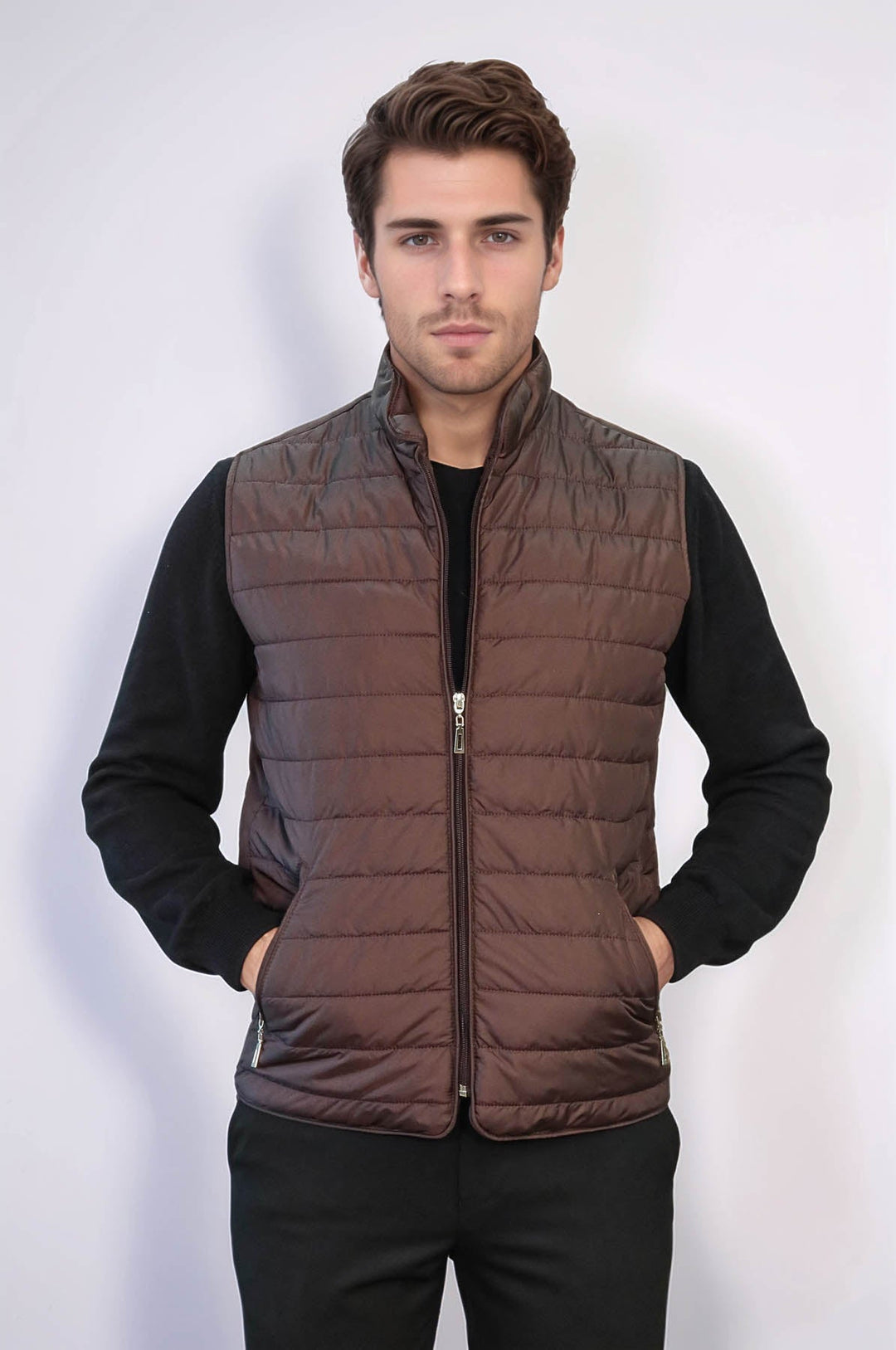 WSS Quilted Sleeveless Brown Men Down Vest  - Vienna