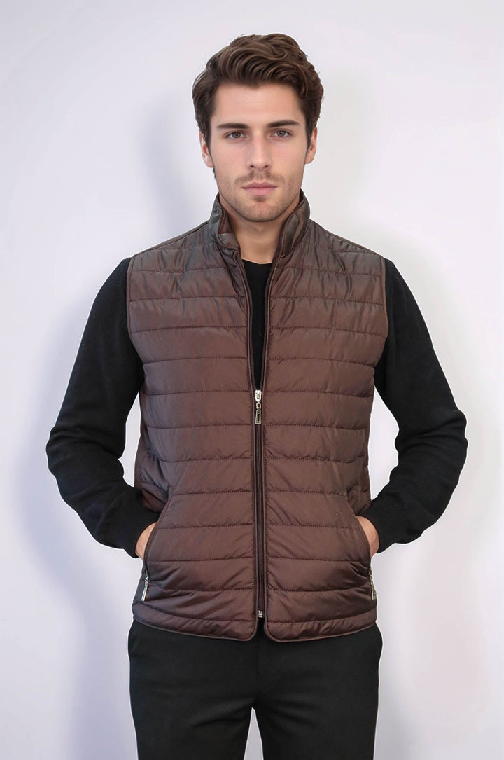 WSS Quilted Sleeveless Brown Men Down Vest  - Vienna