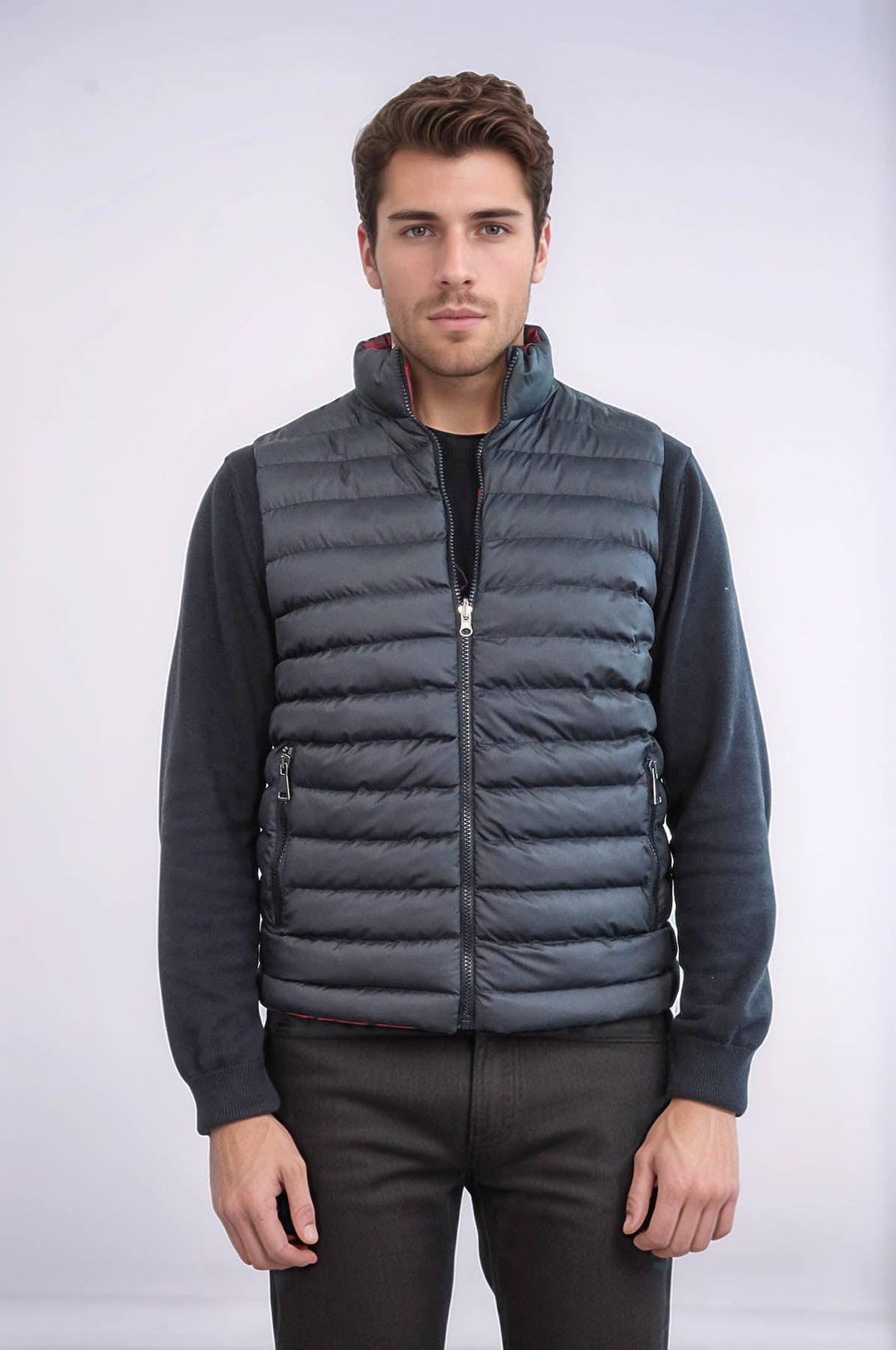 WSS Reversible Quilted Standing Collar Black Men Down Vest  - Midland