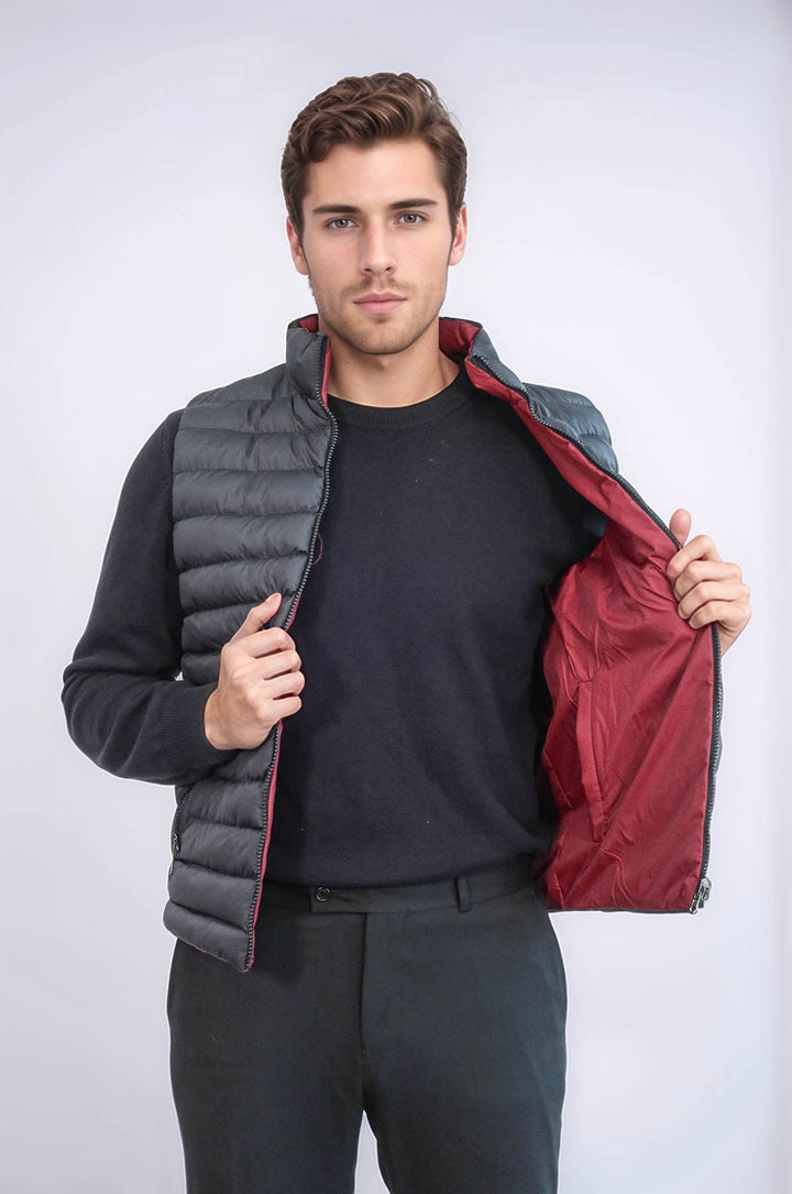 WSS Reversible Quilted Standing Collar Black Men Down Vest  - Midland