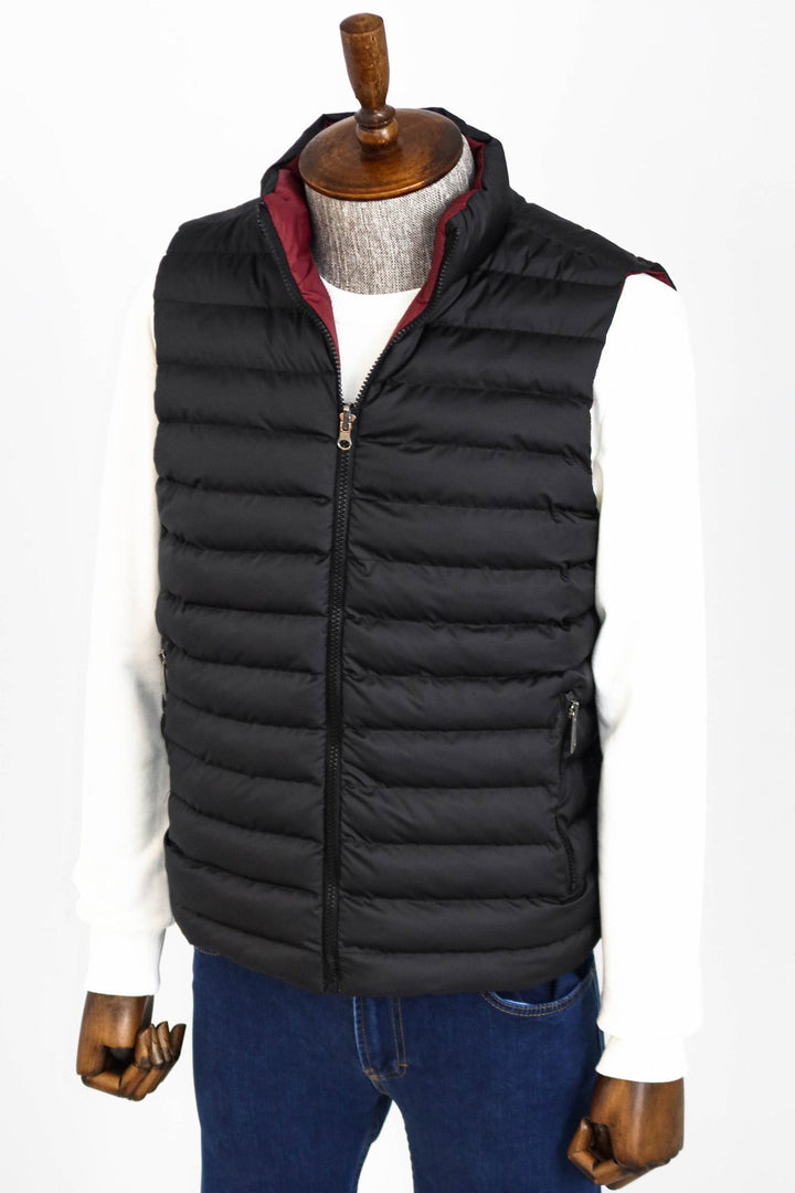 WSS Reversible Quilted Standing Collar Black Men Down Vest  - Singen