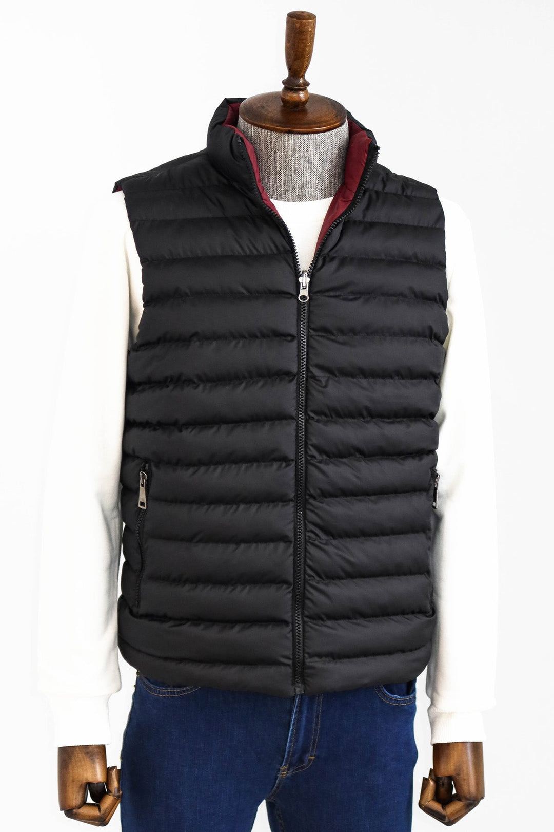WSS Reversible Quilted Standing Collar Black Men Down Vest  - Singen
