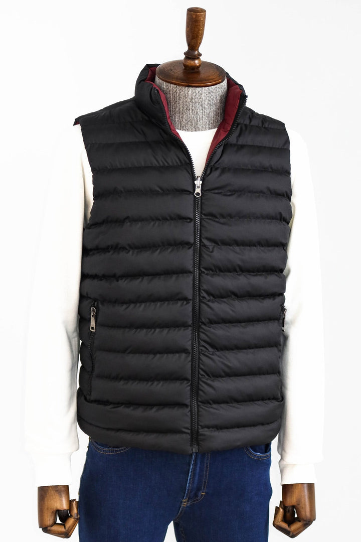 WSS Reversible Quilted Standing Collar Black Men Down Vest  - Singen