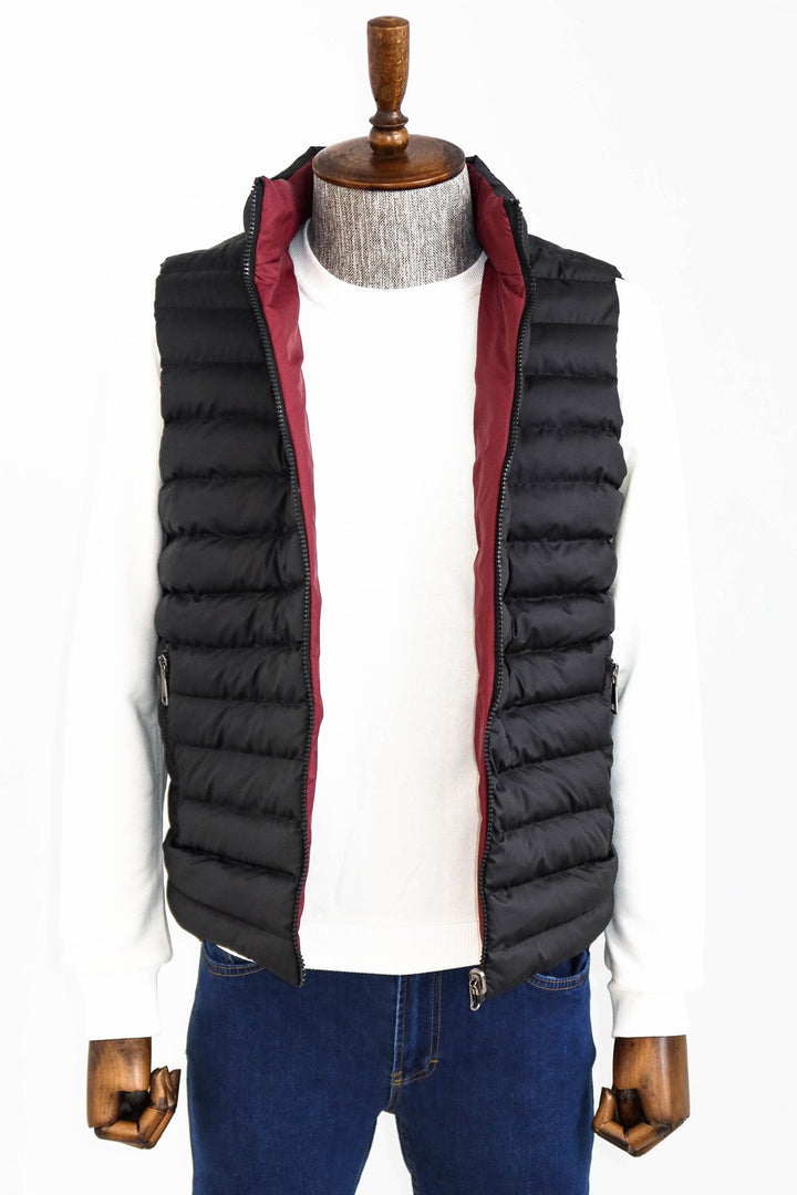 WSS Reversible Quilted Standing Collar Black Men Down Vest  - Singen