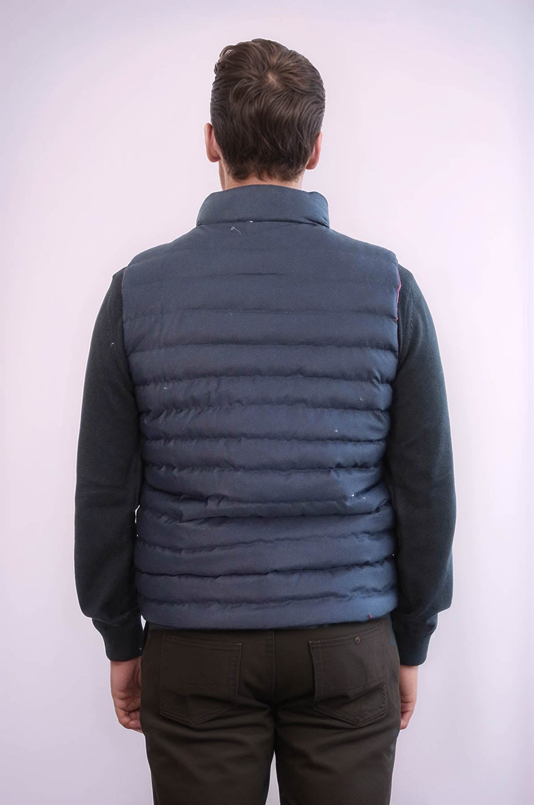 WSS Reversible Quilted Standing Collar Navy Blue Men Down Vest  - Honolulu
