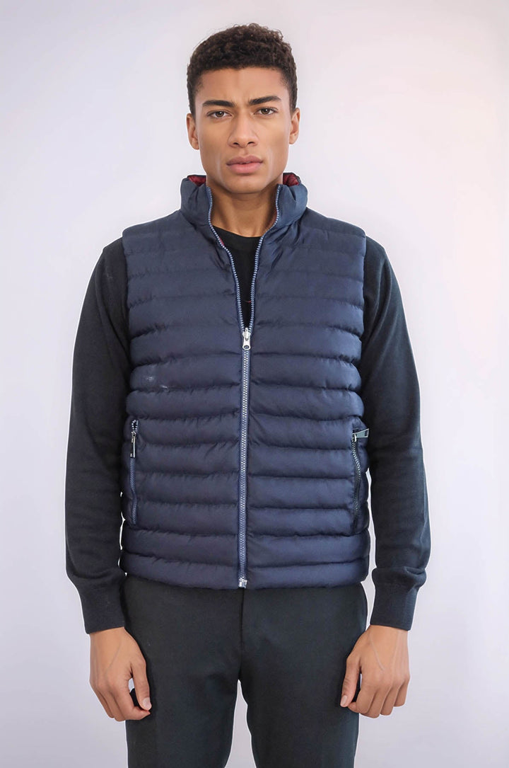 WSS Reversible Quilted Standing Collar Navy Blue Men Down Vest  - Dunfermline
