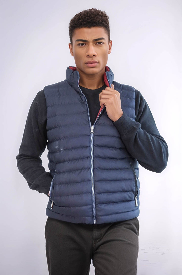 WSS Reversible Quilted Standing Collar Navy Blue Men Down Vest  - Dunfermline