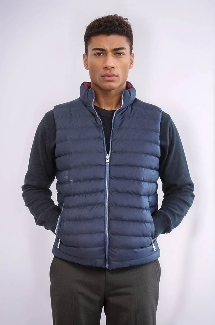WSS Reversible Quilted Standing Collar Navy Blue Men Down Vest  - Dunfermline