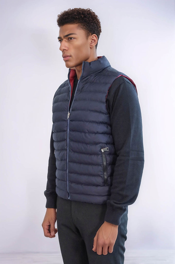 WSS Reversible Quilted Standing Collar Navy Blue Men Down Vest  - Dunfermline