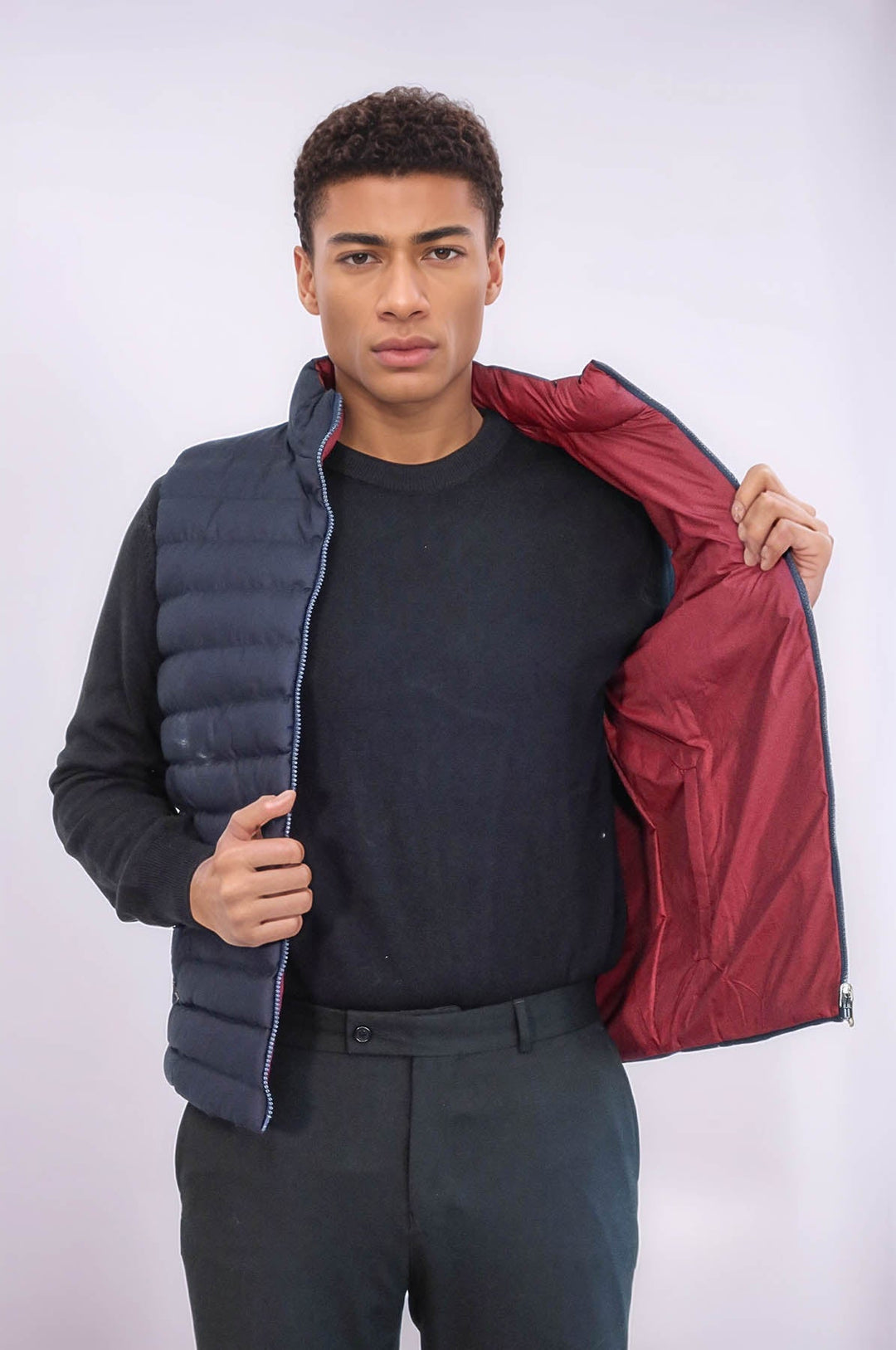 WSS Reversible Quilted Standing Collar Navy Blue Men Down Vest  - Dunfermline