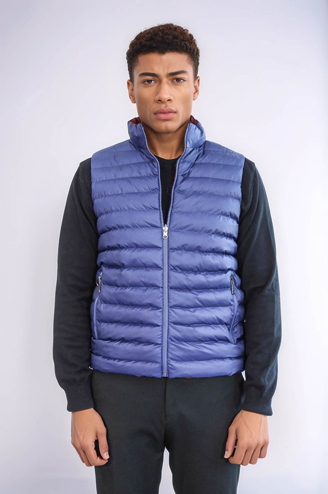 WSS Reversible Quilted Standing Collar Indigo Blue Men Down Vest  - Ocala
