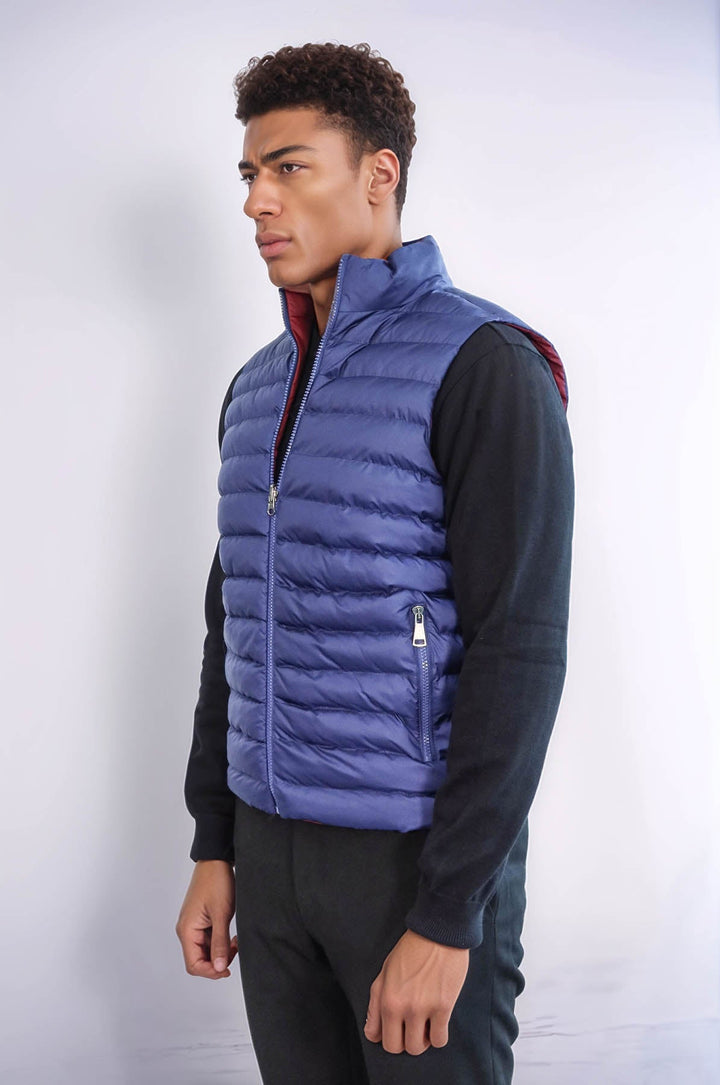 WSS Reversible Quilted Standing Collar Indigo Blue Men Down Vest  - Ocala