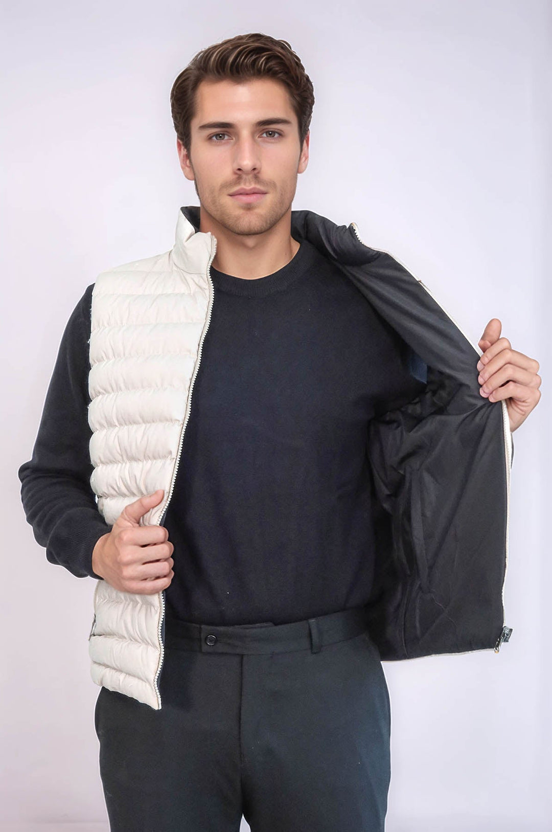 WSS Reversible Puffer Cream Men Down Vest  - Trenton