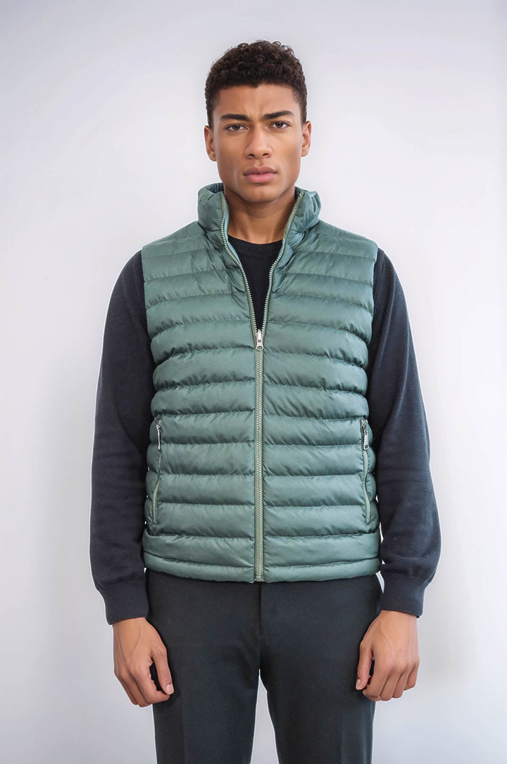 WSS Reversible Puffer Oil Green Men Down Vest  - San Juan