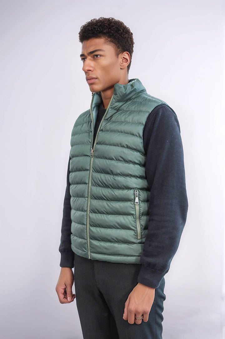 WSS Reversible Puffer Oil Green Men Down Vest  - San Juan
