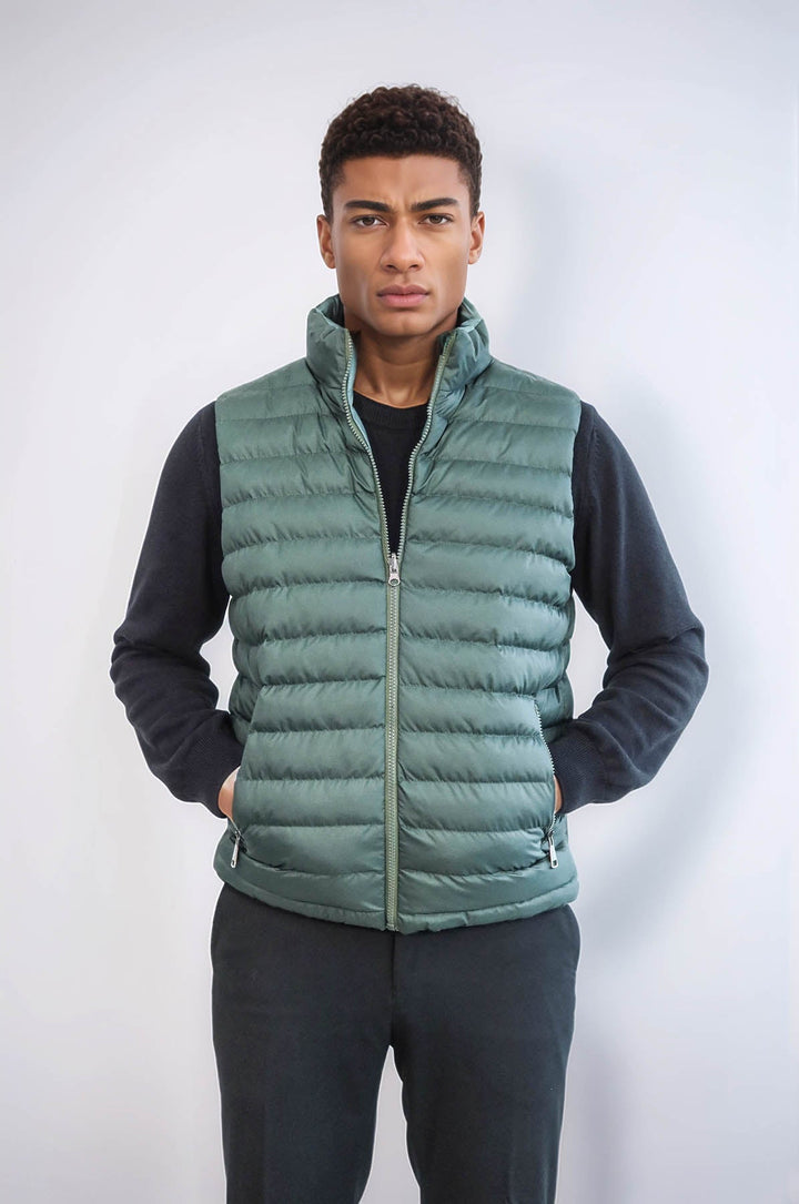 WSS Reversible Puffer Oil Green Men Down Vest  - San Juan