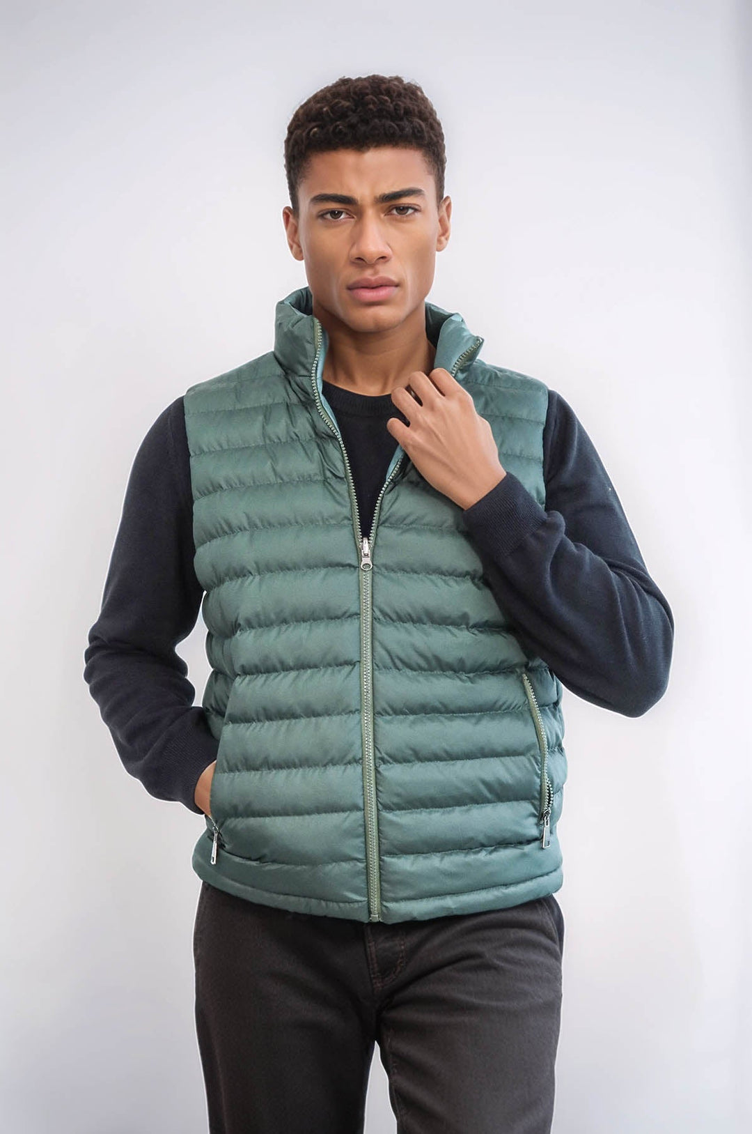 WSS Reversible Puffer Oil Green Men Down Vest  - San Juan
