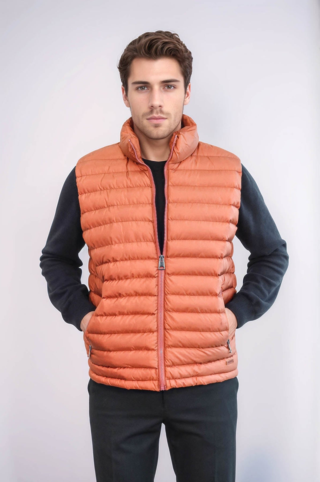 WSS Quilted Zippered Orange Men Down Vest  - Park Ridge