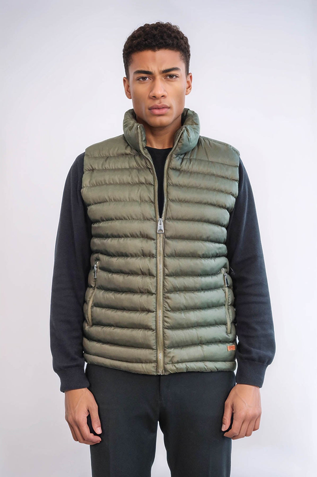 WSS Quilted Zippered Khaki Men Down Vest  - Brovary