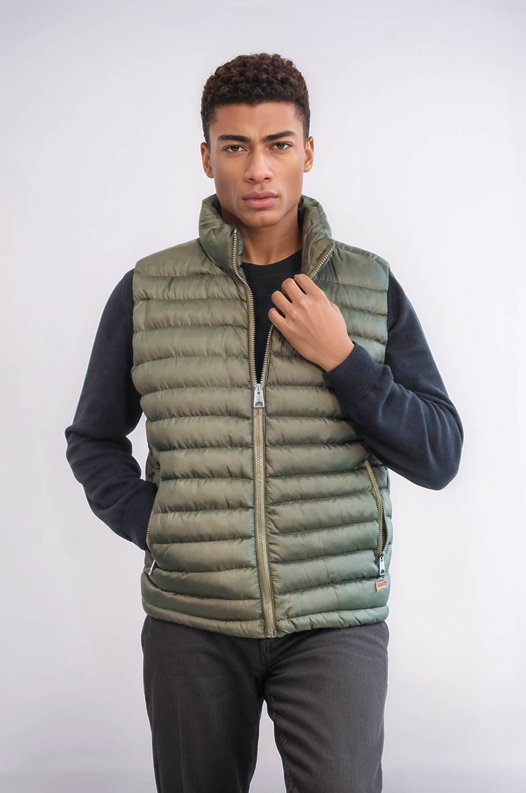 WSS Quilted Zippered Khaki Men Down Vest  - Brovary