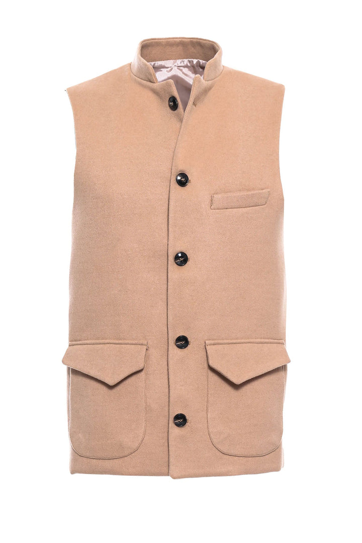 WSS Light Brown Cachet Mandarin Collar Vest  - Singen