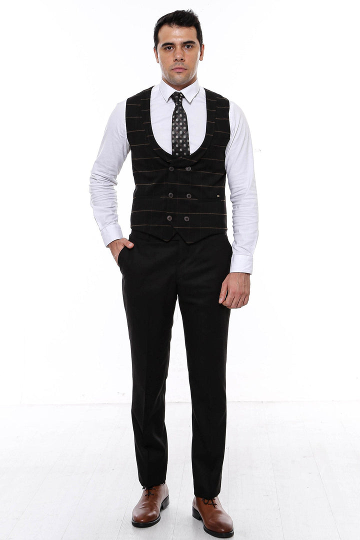 WSS Black Men Vest Pants Set  - Germantown