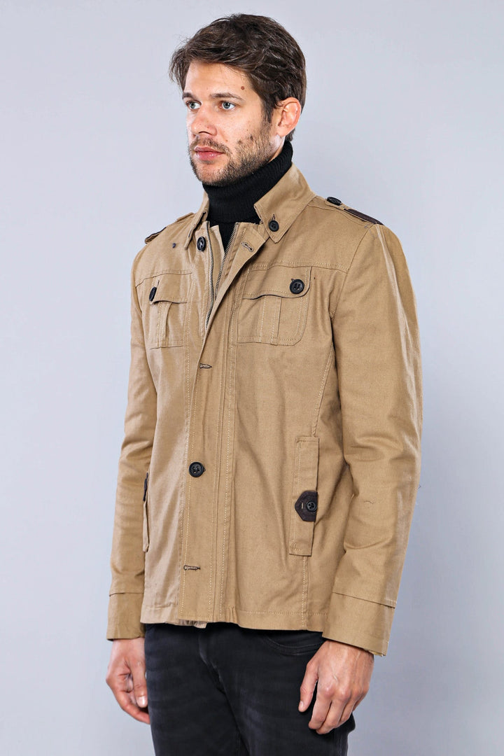 WSS Epaulette 4 Pockets Washed Beige Coat- - Campobasso