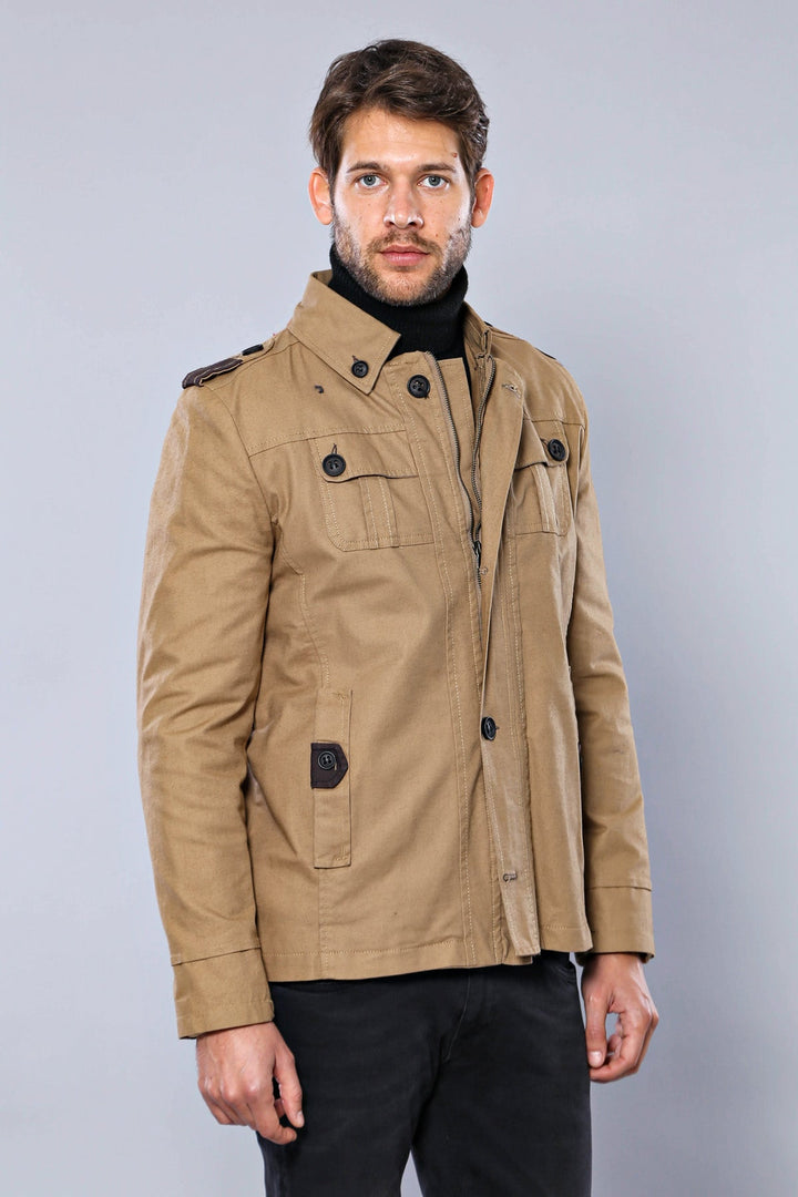 WSS Epaulette 4 Pockets Washed Beige Coat- - Campobasso