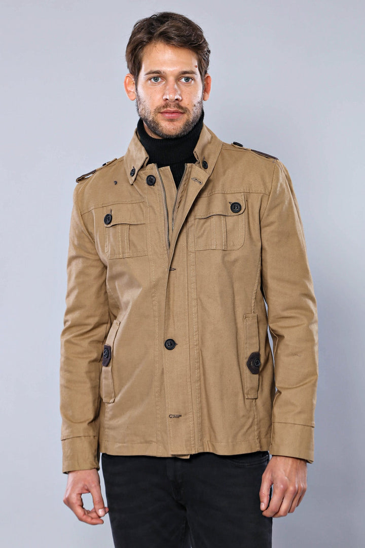 WSS Epaulette 4 Pockets Washed Beige Coat- - Campobasso