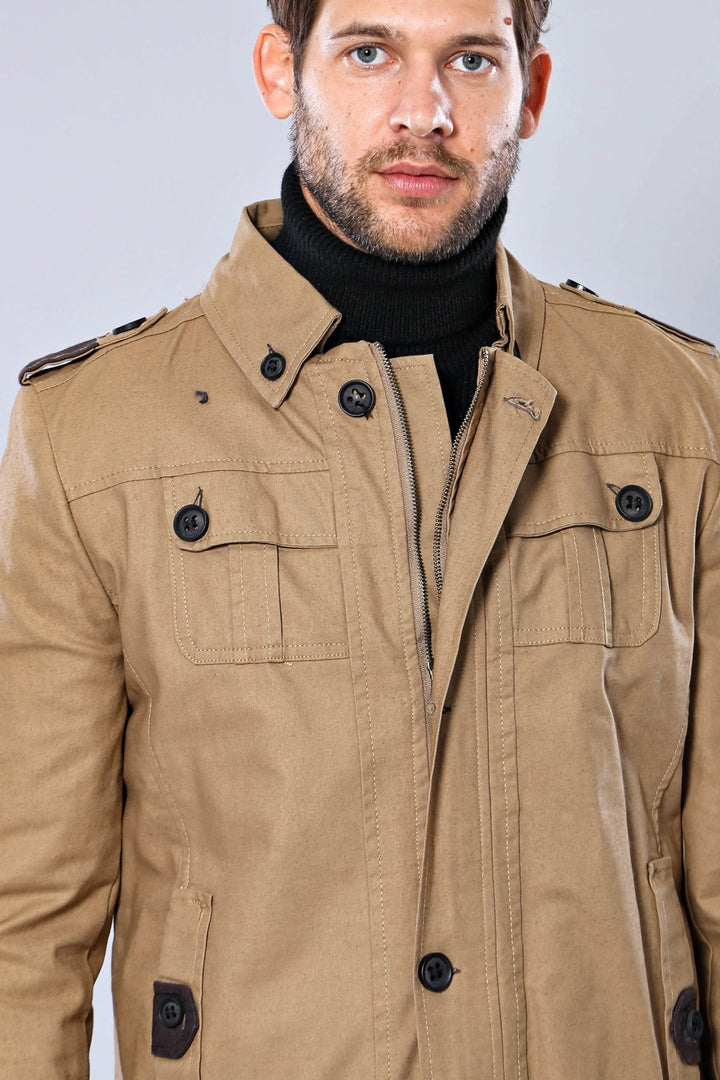 WSS Epaulette 4 Pockets Washed Beige Coat- - Campobasso